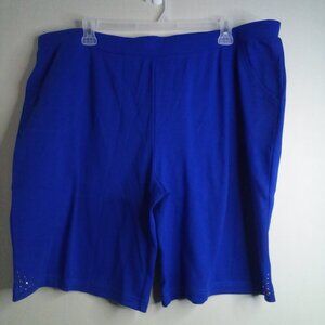 Quacker Factory Jeanne Bice Shorts 3X Casual Pull On Elastic Rhinestones Blue